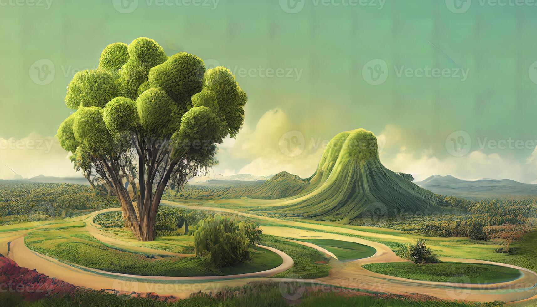 förvånande grön bakgrund med en träd. generativ ai foto