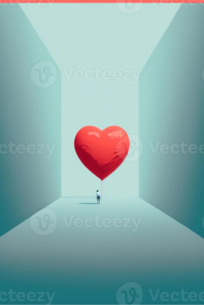 person stående i en rum med en hjärta formad ballong. generativ ai. foto