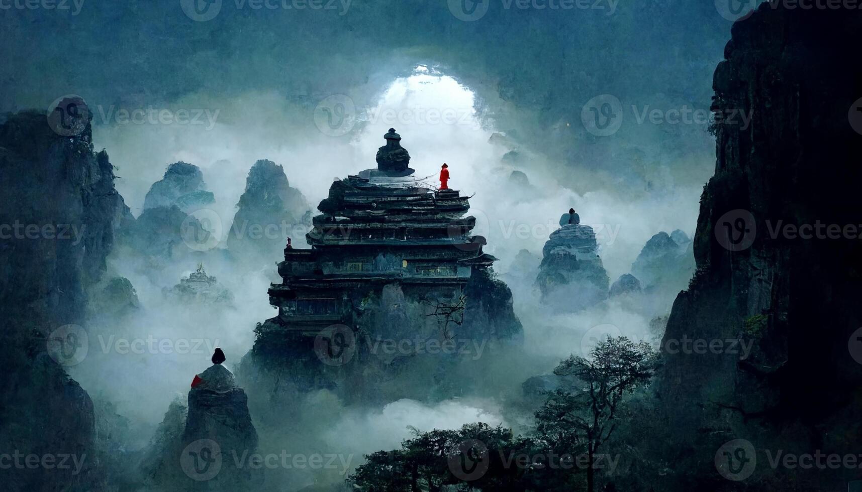 person stående på topp av en berg. generativ ai. foto