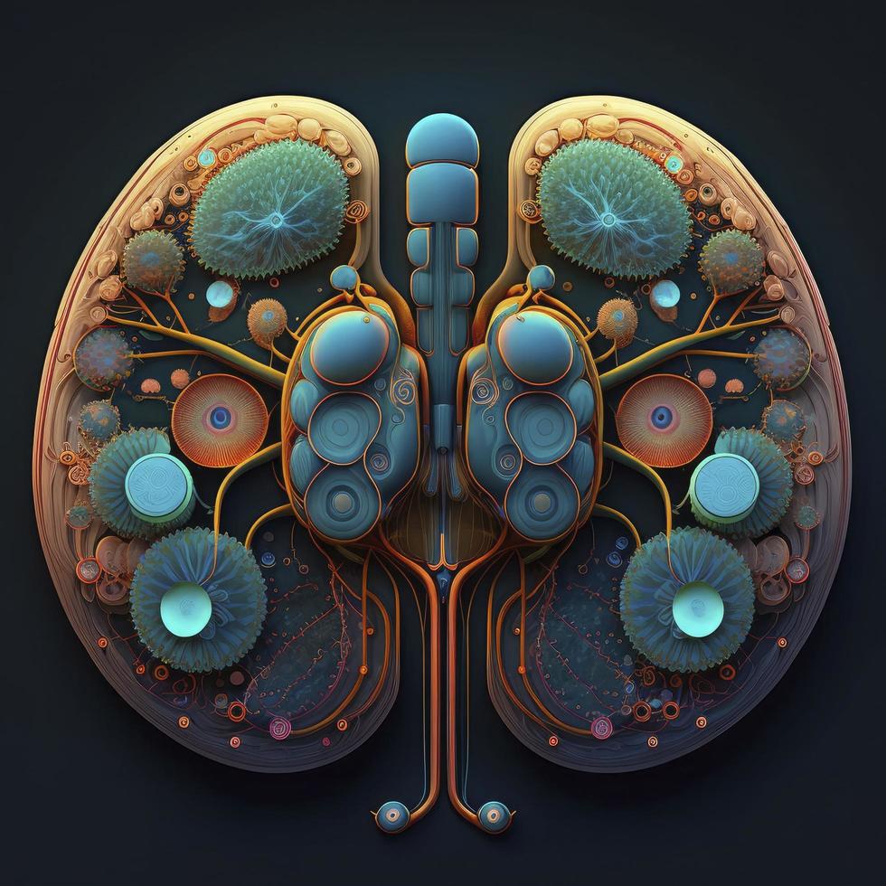 mänsklig njurar medicinsk och hälsa vård konceptuell illustration, 3d framställa, generera ai foto