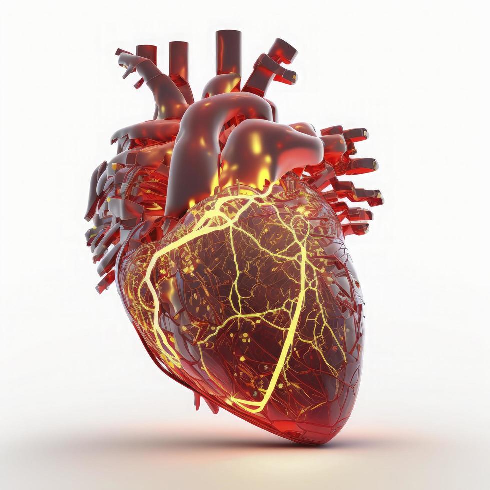 mänsklig hjärta medicinsk och hälsa vård konceptuell illustration, 3d framställa, generera ai foto