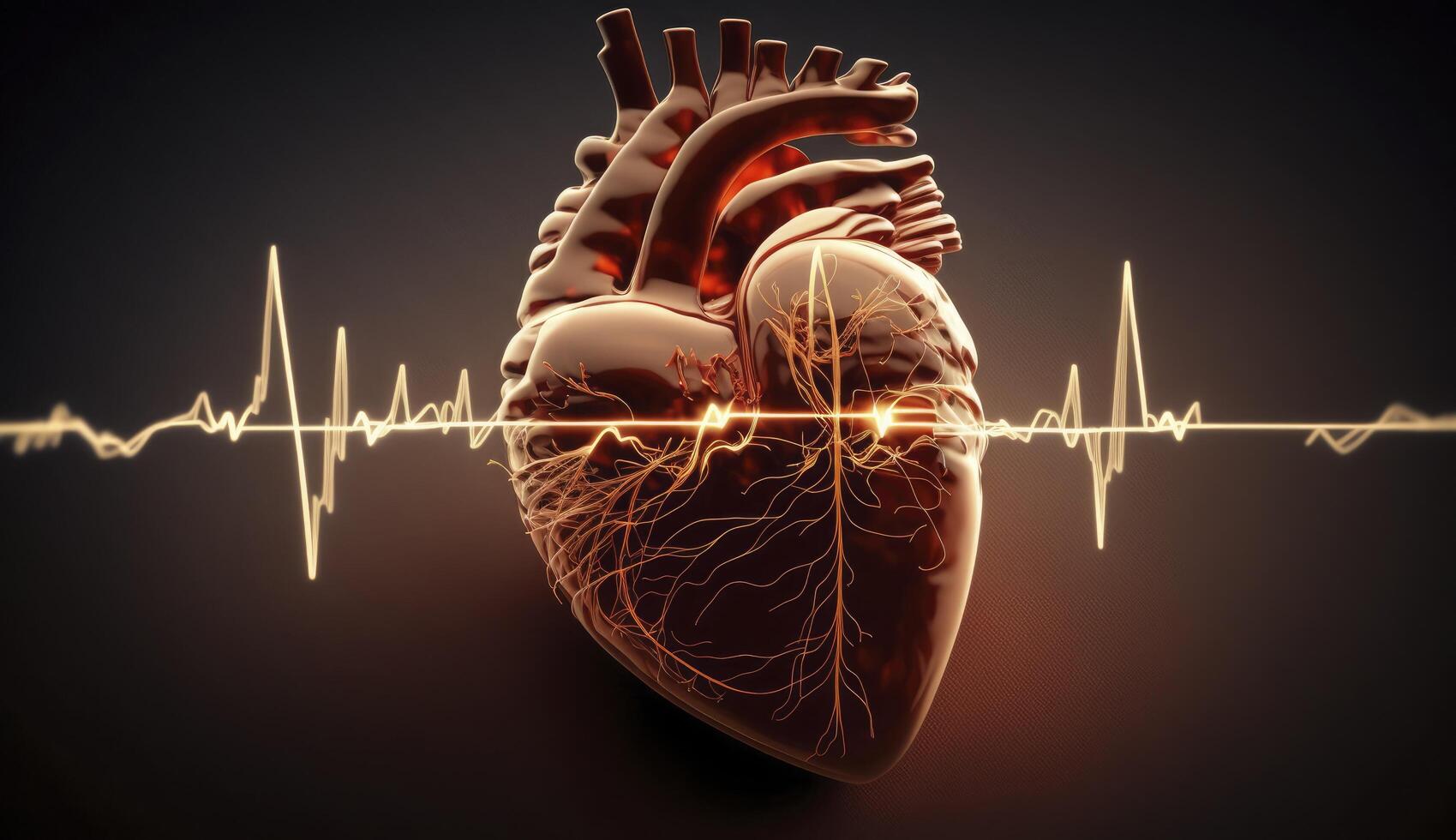 mänsklig hjärta med kardiogram för medicinsk hjärta hälsa vård bakgrund, generativ ai foto