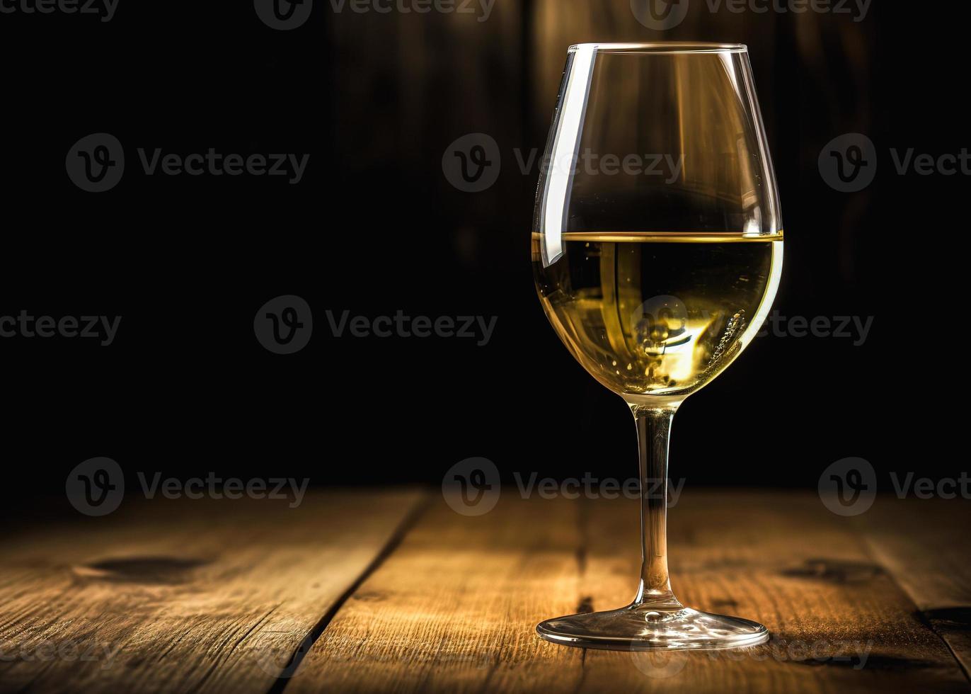 vinglas av vit vin på en trä- tabell i en restaurang foto