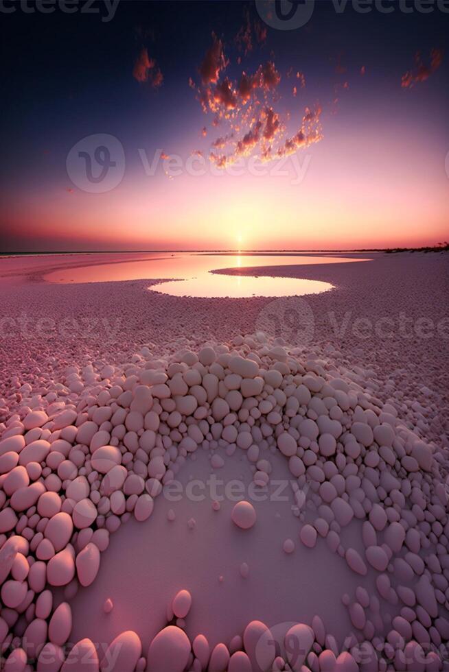 grupp av stenar Sammanträde på topp av en sandig strand. generativ ai. foto