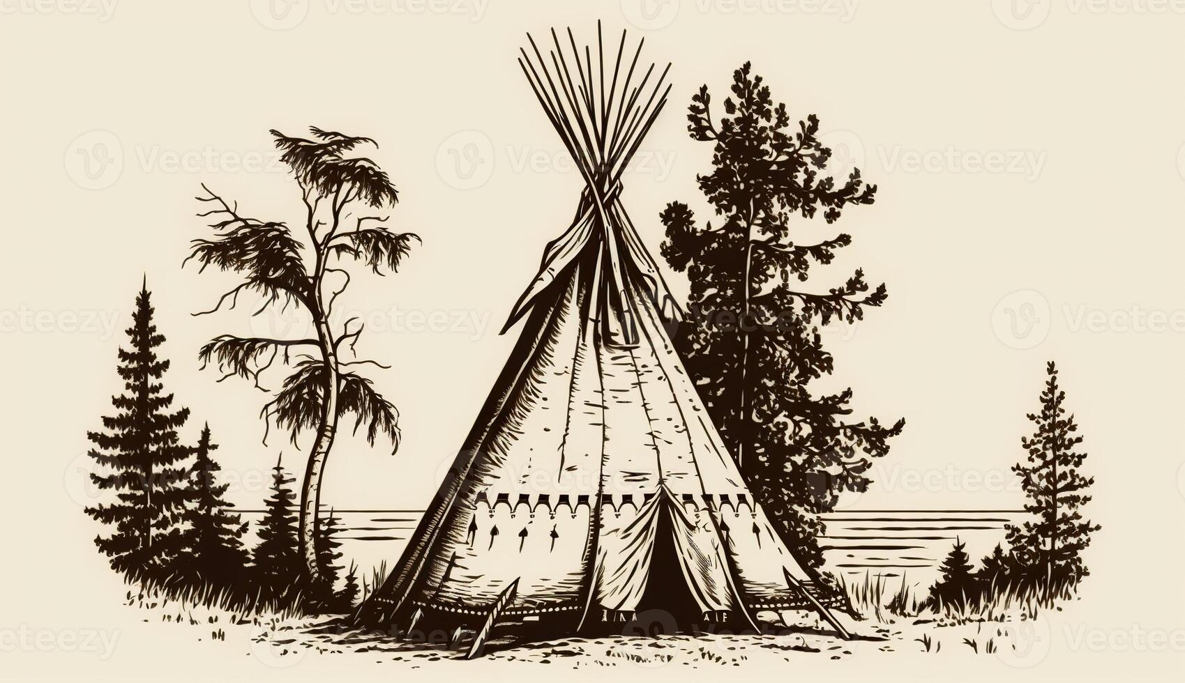 ai genererad. ai generativ. inföding amerikan tält wigwam hus. kan vara Begagnade för Hem dekoration. vild väster. grafisk konst foto