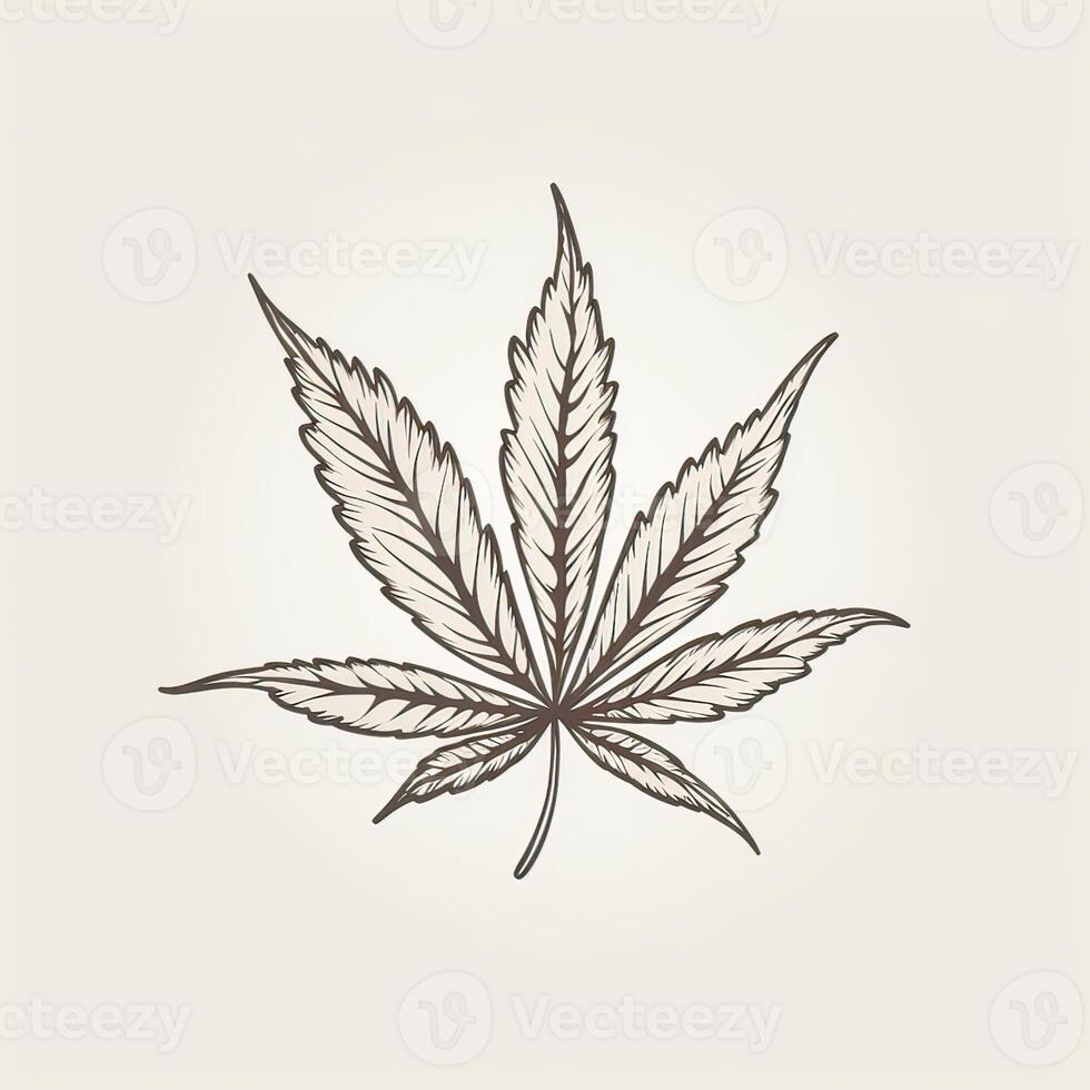 marijuana blad. hand dragen design element cannabis. årgång svart vektor gravyr illustration för märka, affisch, webb. generativ ai. foto