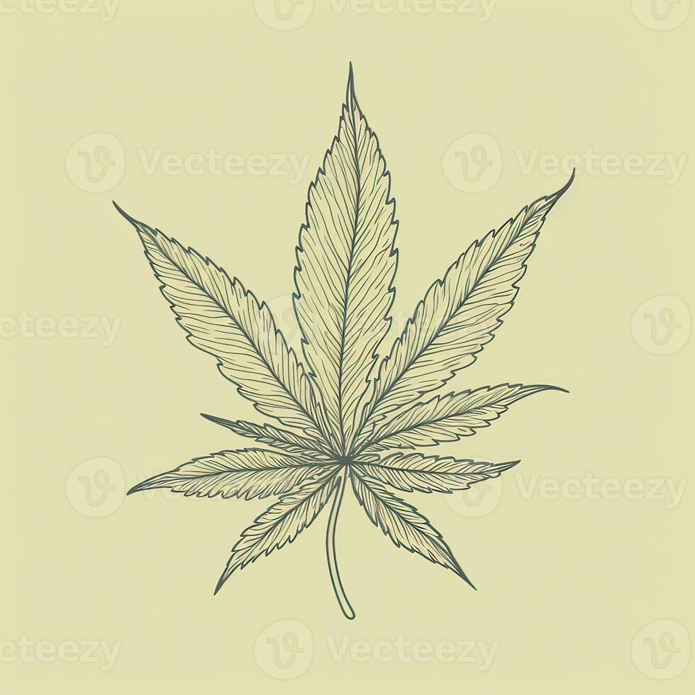 marijuana blad. hand dragen design element cannabis. årgång svart vektor gravyr illustration för märka, affisch, webb. generativ ai. foto