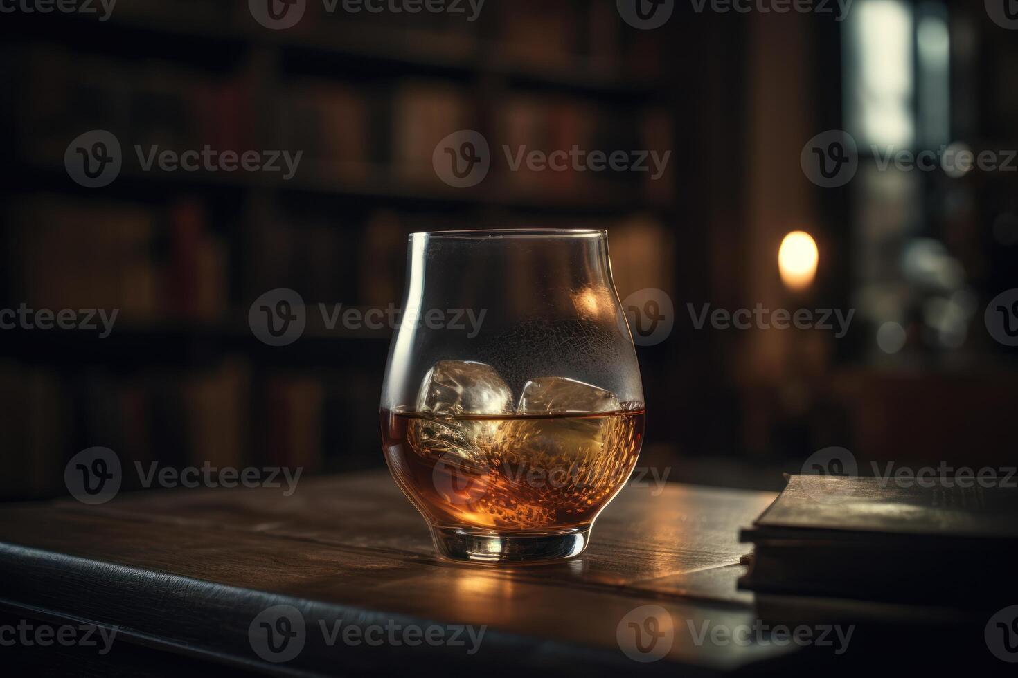 rik whisky i en glas, redo elegant på en trä- tabell. generativ ai foto