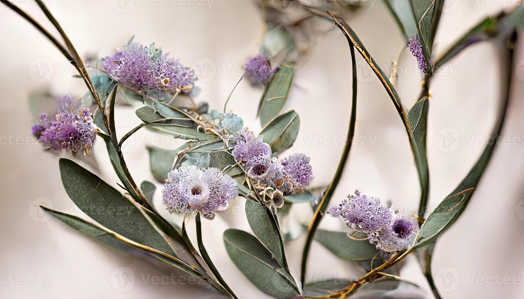 förvånande lavendel- blommor och eukalyptus grenar isolerat på vit, blommig krans. generativ ai foto