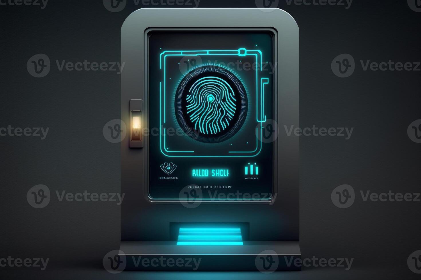 en digital skärm med en fingeravtryck scanner, indikerar biometrisk säkerhet åtgärder till tillgång de systemet. ai genererad foto