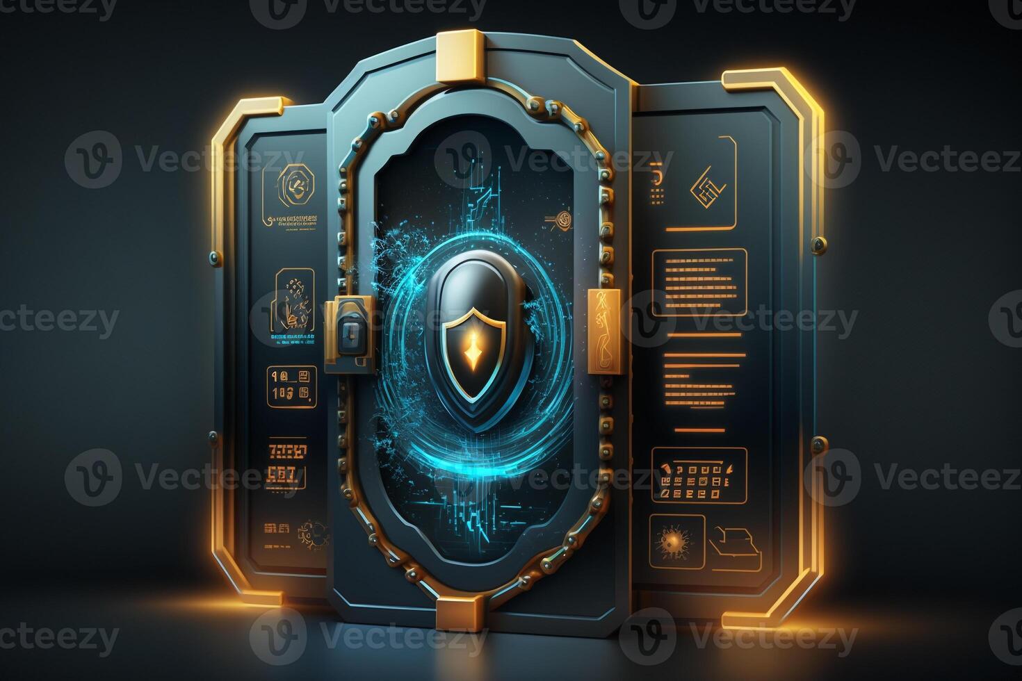 illustration av en digital skärm med en säkerhet begrepp låsa, symboliserar skydd mot obehörig tillgång. ai genererad foto