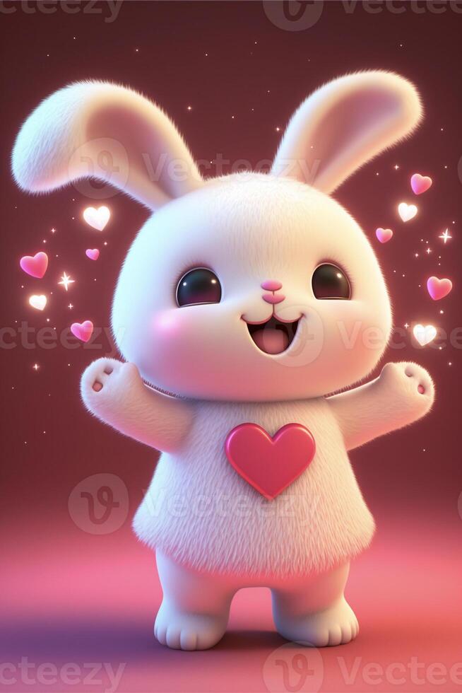 tecknad serie kanin med en hjärta på dess bröst. generativ ai. foto