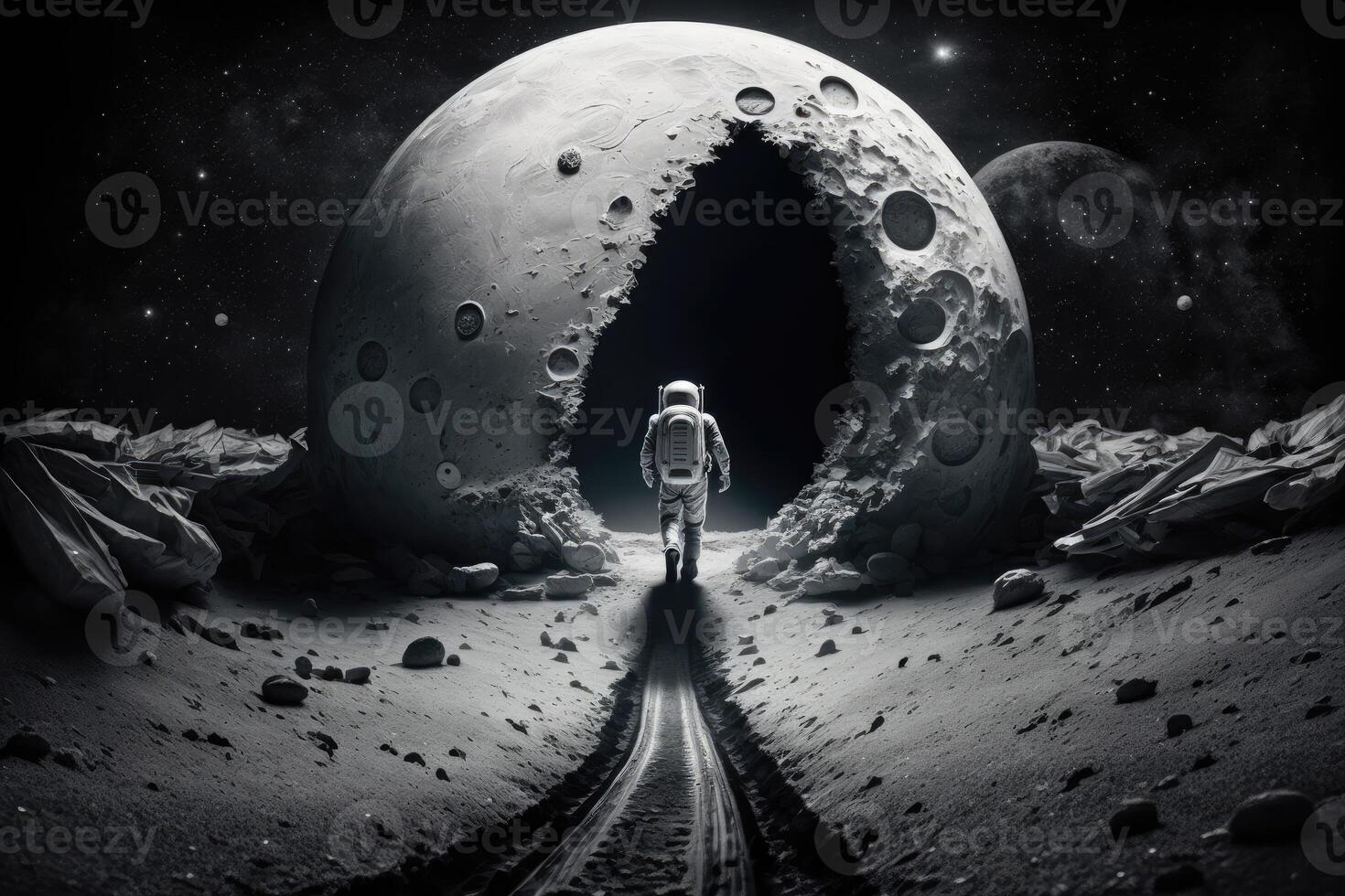 ai genererad lunar landning. astronauter på en promenad på de måne. foto