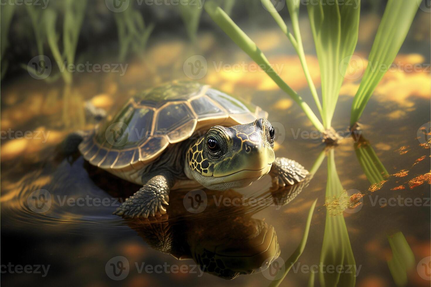 sköldpadda den där är Sammanträde i några vatten. generativ ai. foto