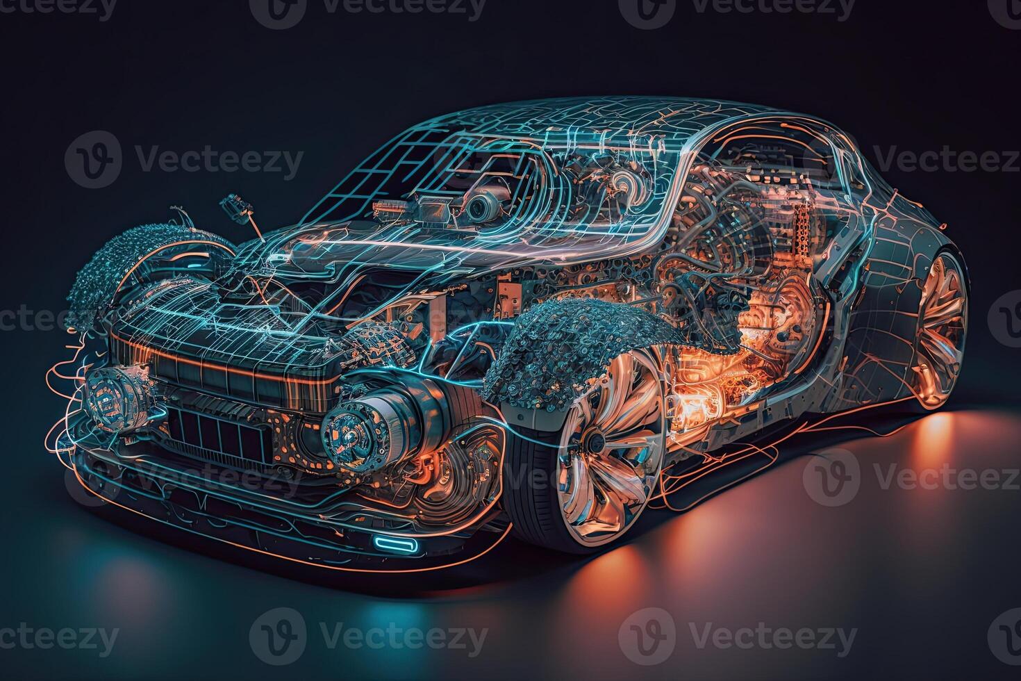 artificiell intelligens förvaltar transport. teknologisk bil utan en förare. ai och bil framtida cyber generativ ai illustration foto