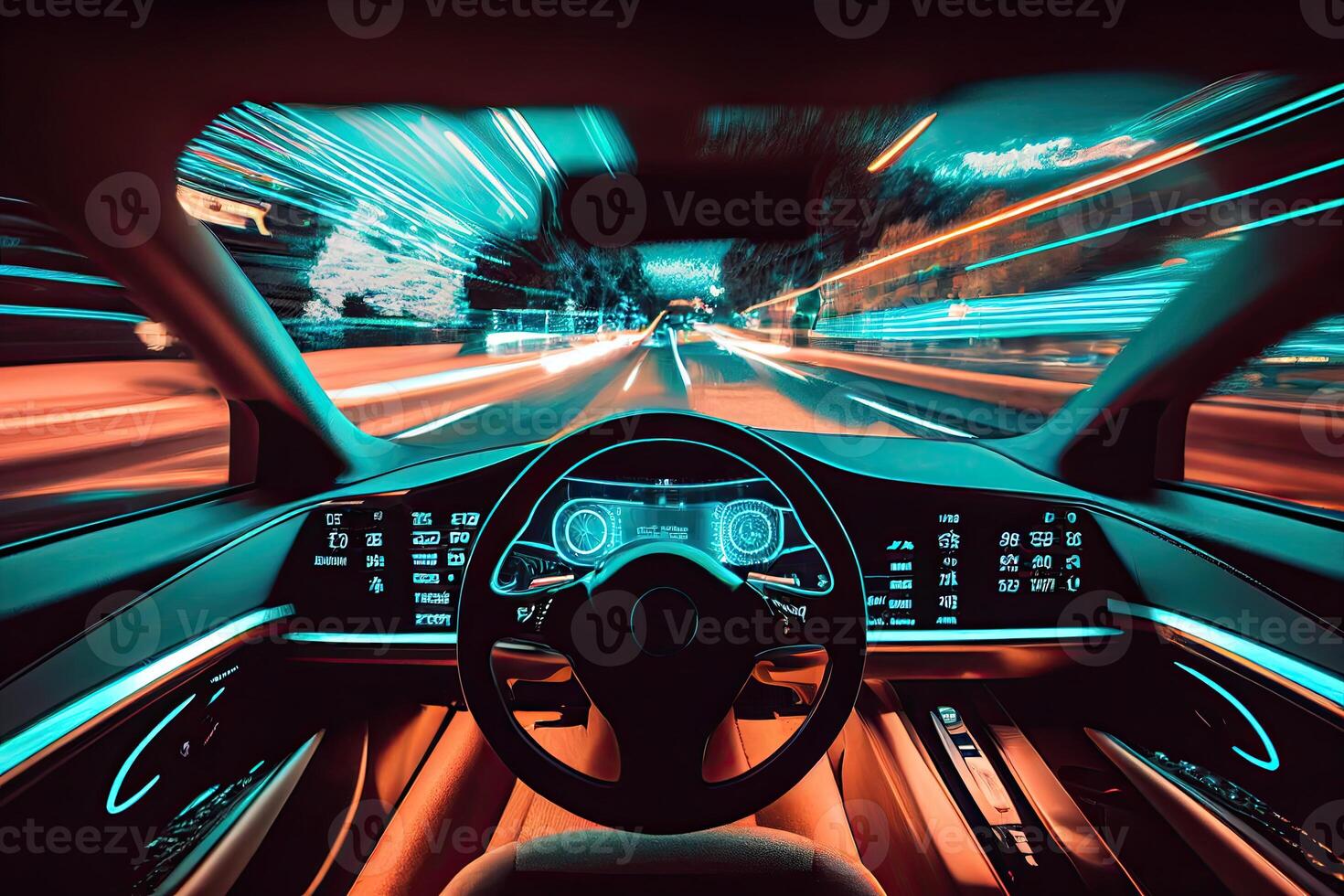 artificiell intelligens förvaltar transport. teknologisk bil utan en förare. ai och bil framtida cyber generativ ai illustration foto