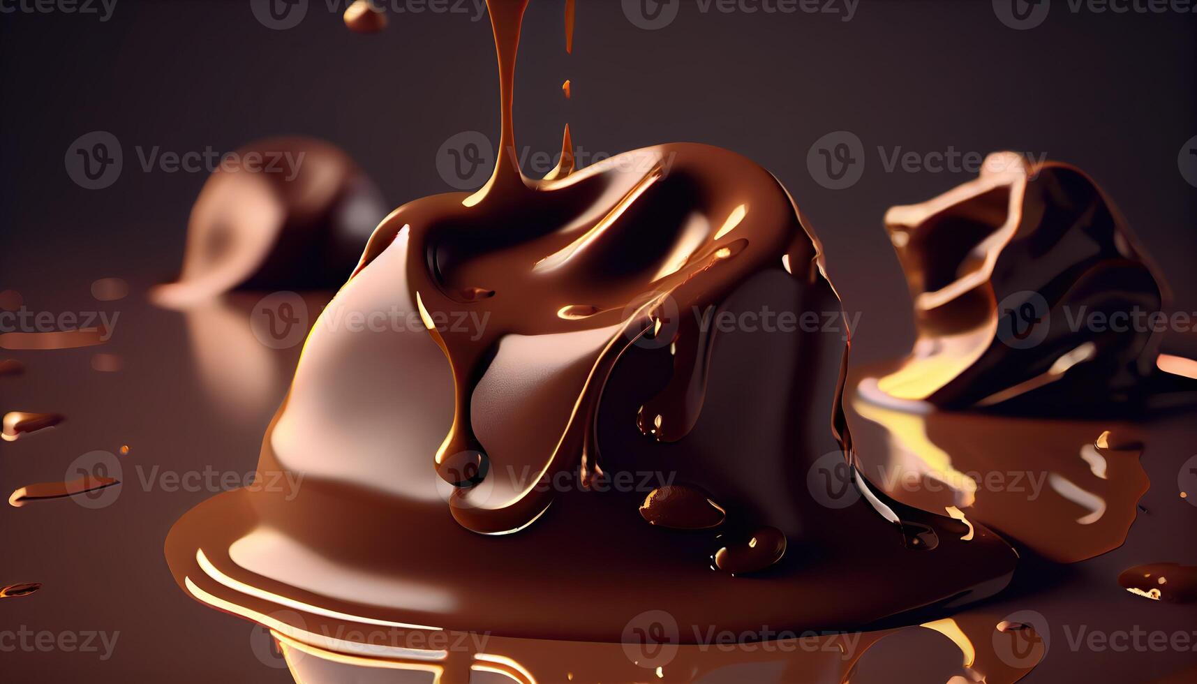 generativ ai illustration av smält varm choklad bakgrund, smält mörk choklad flöde, kopia Plats foto