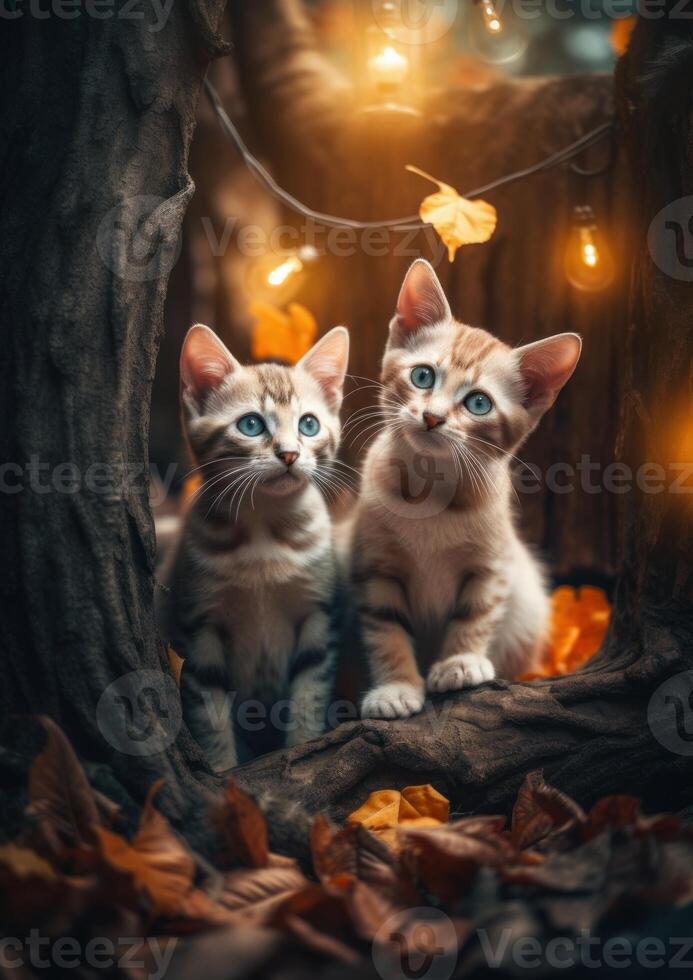 porträtt av förtjusande två kattungar generativ ai foto