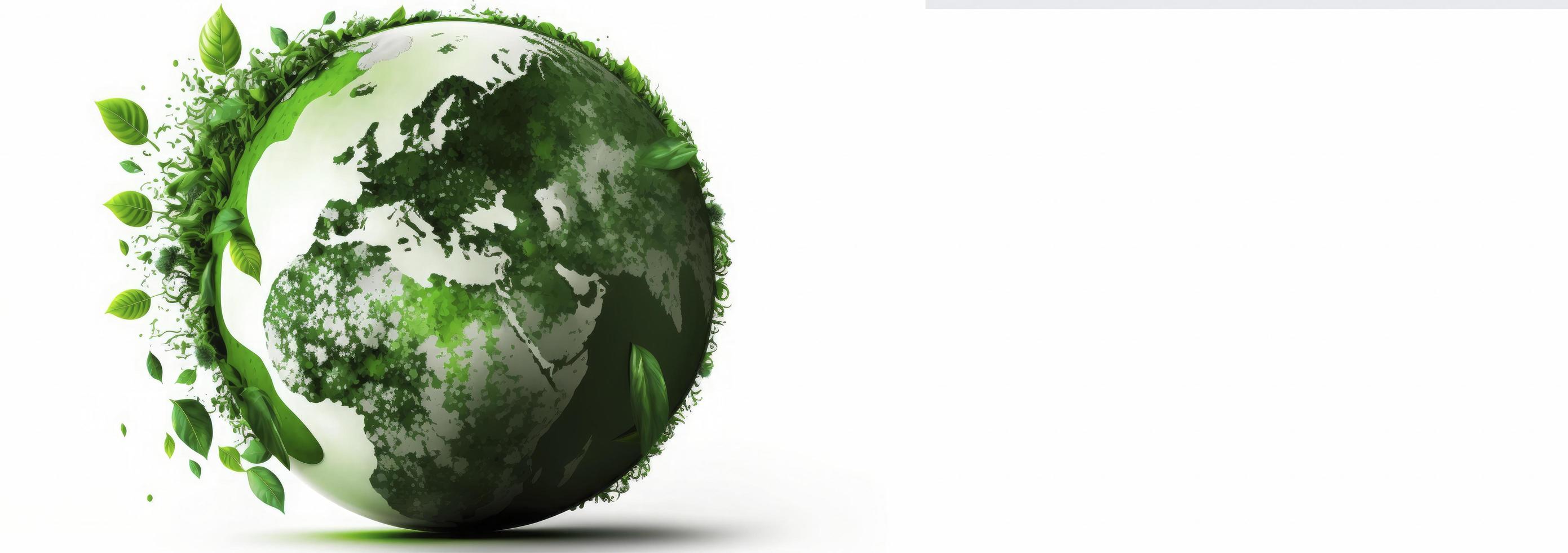 värld jord dag begrepp. illustration av de grön planet jord på en vit bakgrund. jord dag affisch, baner, kort, april 22, sparande de planet, miljö, planet jorden, generera ai foto