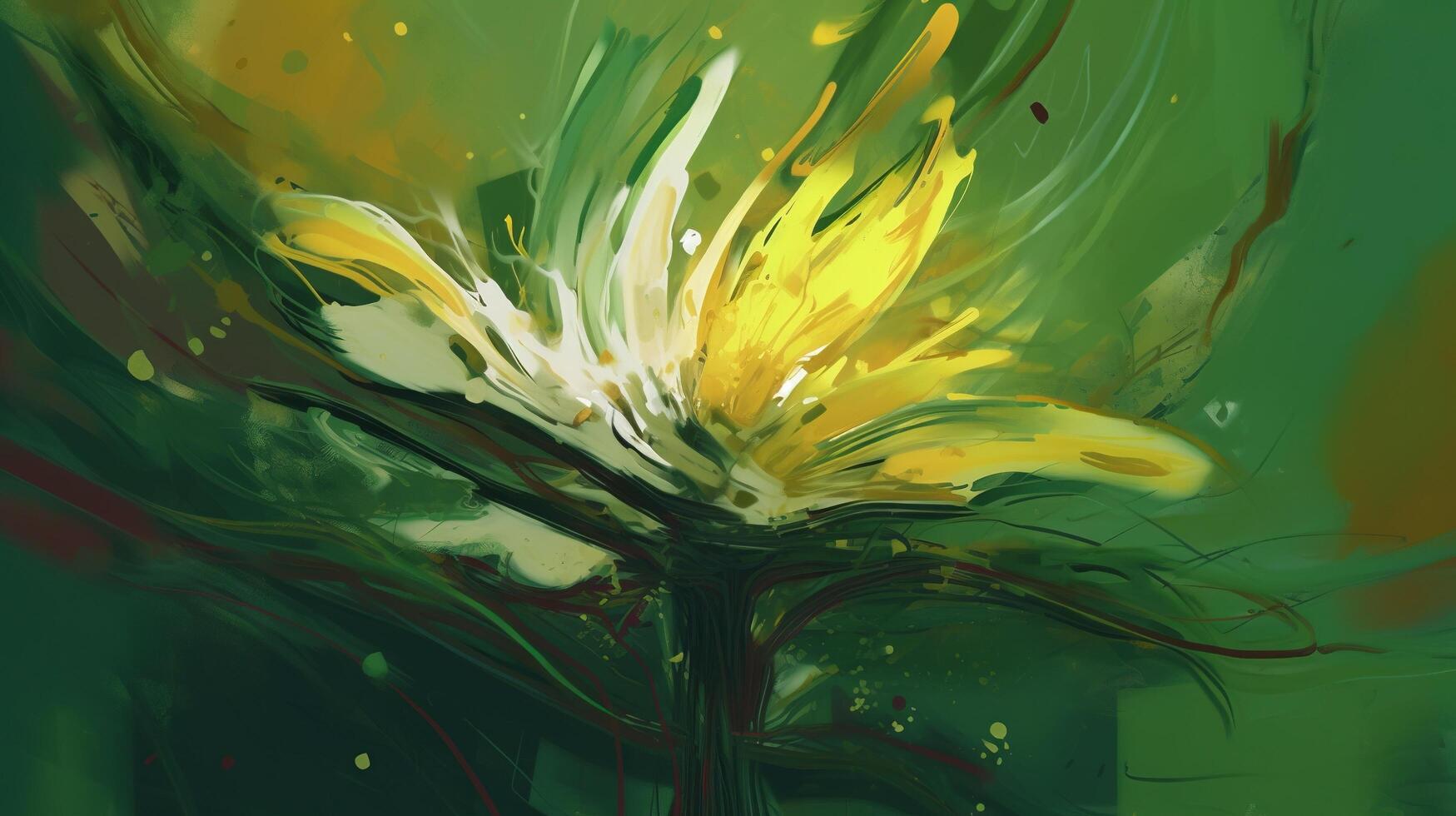grön abstrakt bakgrund med blommor ai genererad foto