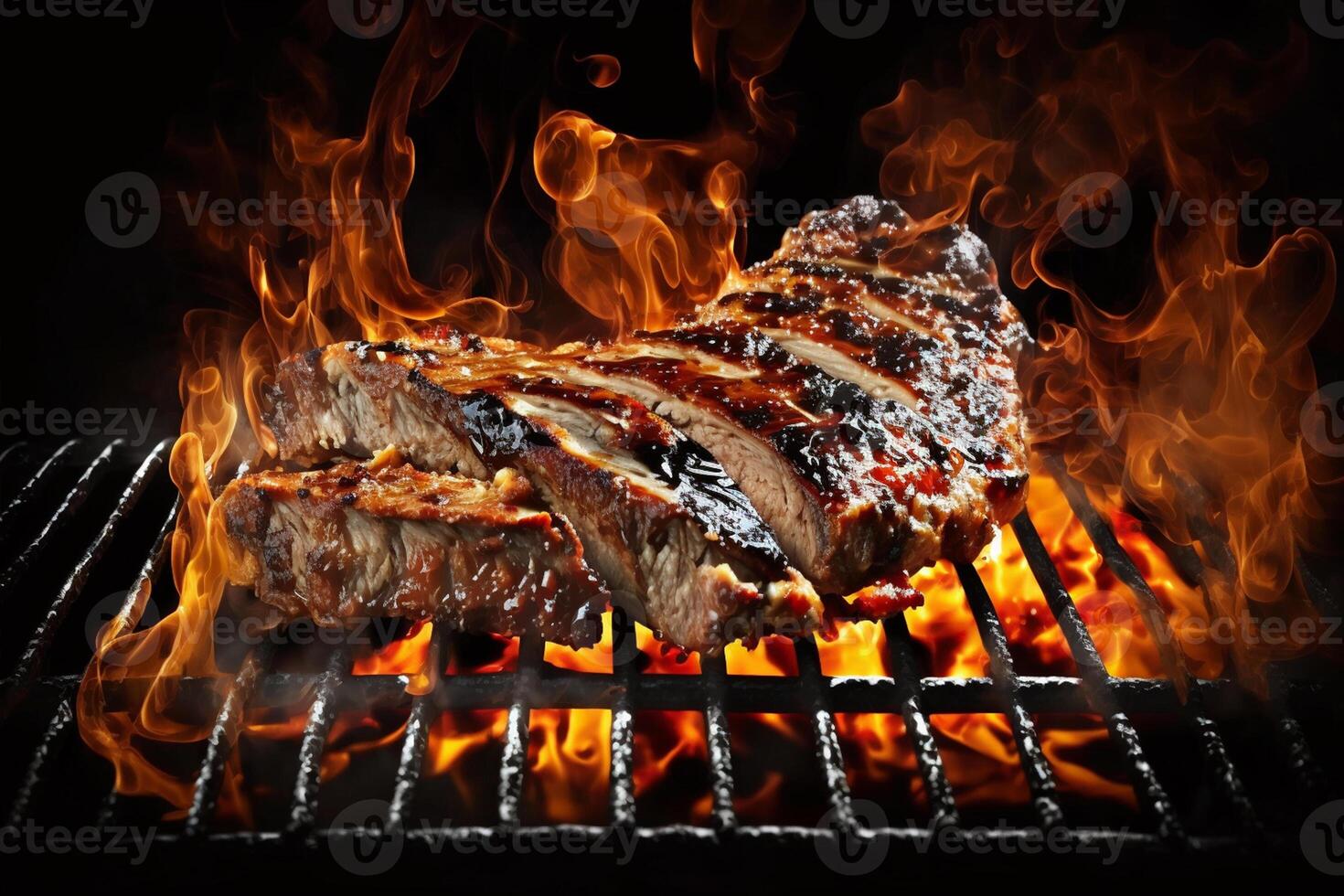 grillad fläsk revben på de grill ai genererad foto