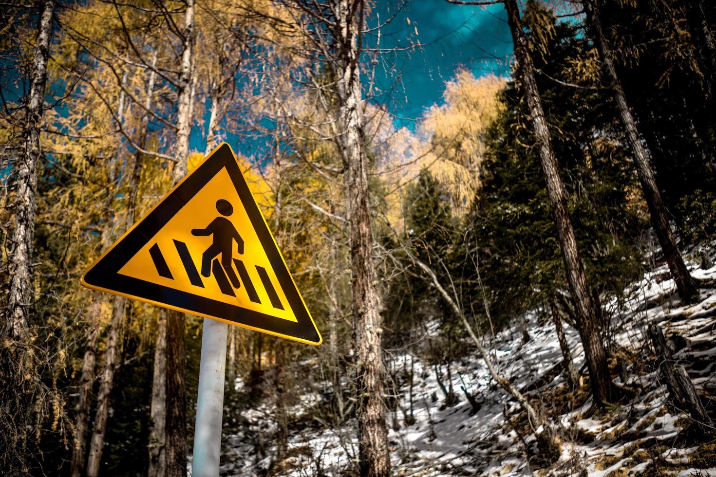 trafik tecken på de hög berg väg foto