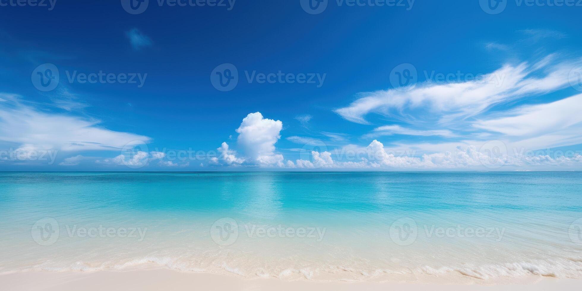 tropisk hav och sandig strand med blå himmel bakgrund. generativ ai foto