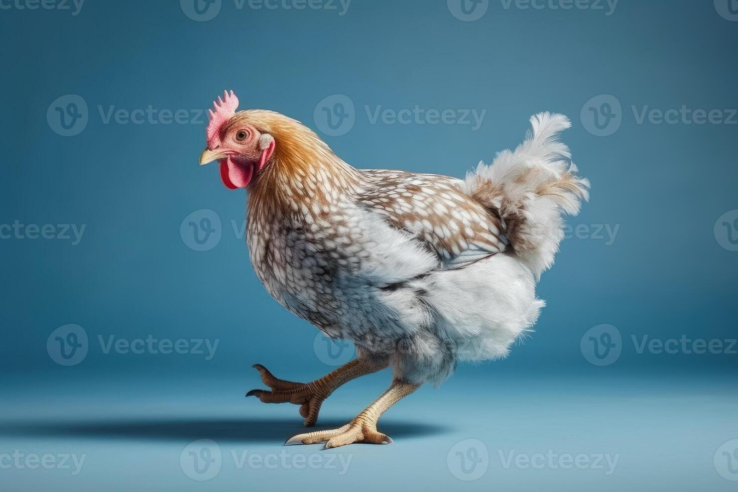 kyckling isolerat på blå bakgrund. skapas generativ ai foto