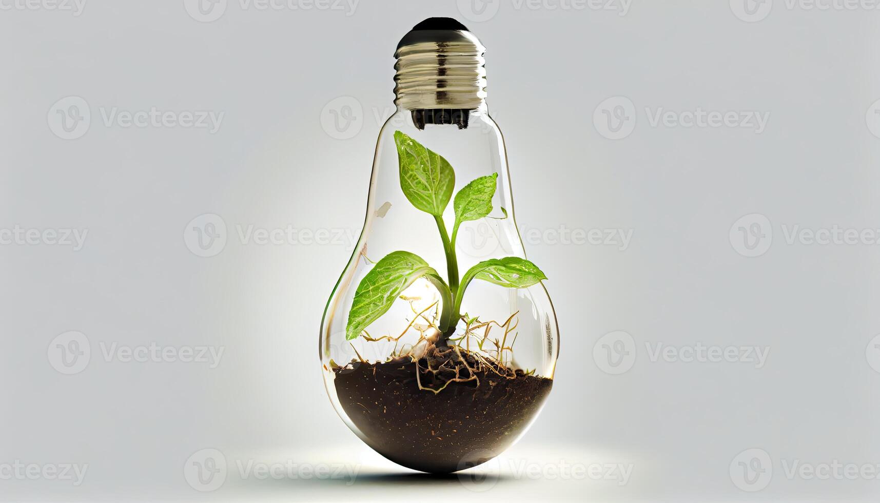ljus Glödlampa med gro inuti isolerat i vit bakgrund små växt växande inuti en glödlampa generativ ai foto