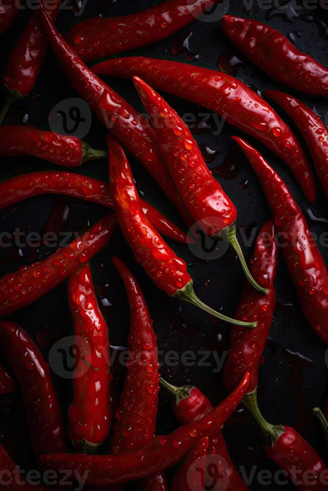 röd varm chili paprikor mönster textur bakgrund. stänga upp. en bakgrund av röd varm chili paprika. generativ ai. foto