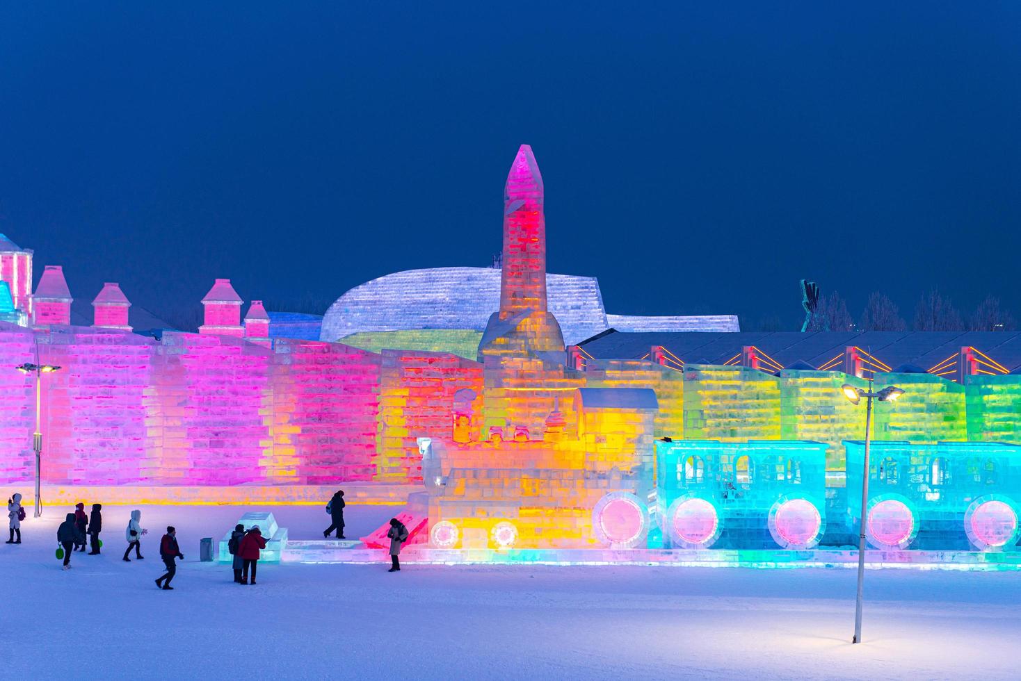 harbin, Kina - jan 15, 2020-harbin internationell is och snö skulptur festival är ett årlig vinter- festival den där tar plats i harbin. den är de värld största is och snö festival. foto