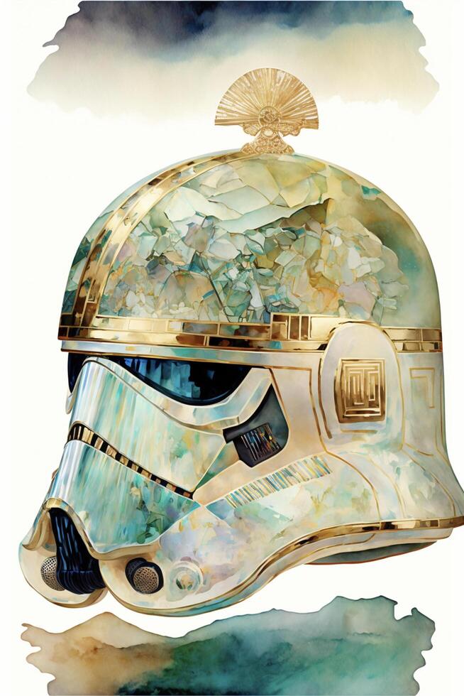 vattenfärg målning av en stormtrooper hjälm. generativ ai. foto