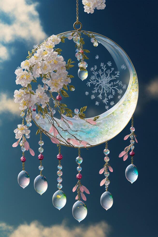 bild av en måne och några blommor. generativ ai. foto