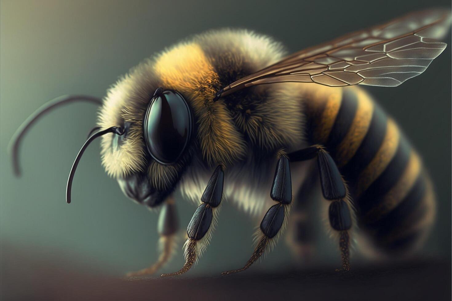 stänga upp av en bi på en bit av trä. generativ ai. foto