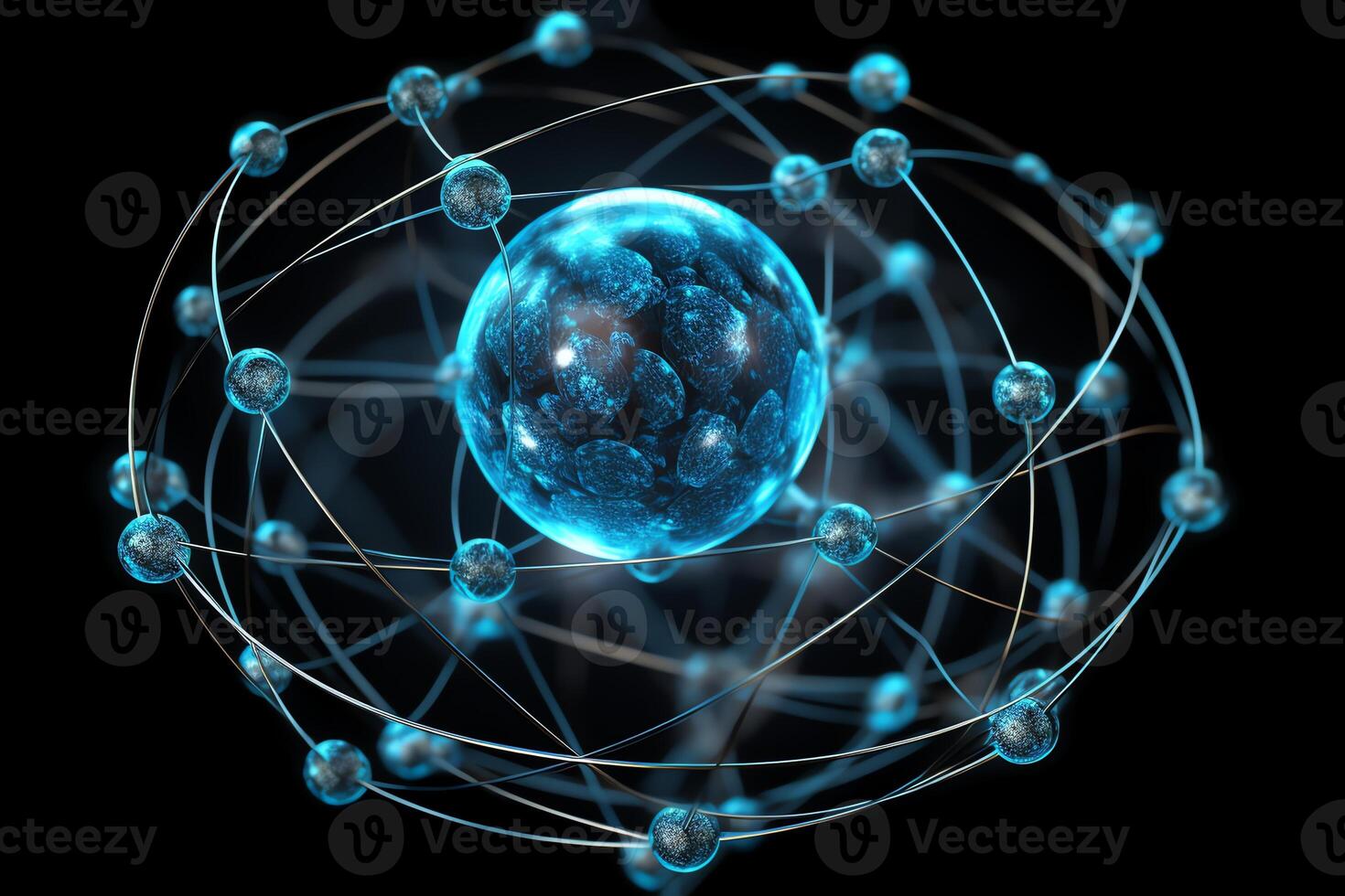 blå atom- strukturera digital bild. ai genererad foto