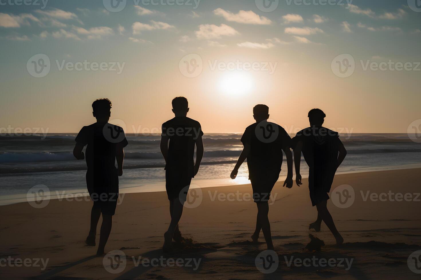 en grupp av barn spelar på de strand. neuralt nätverk ai genererad foto