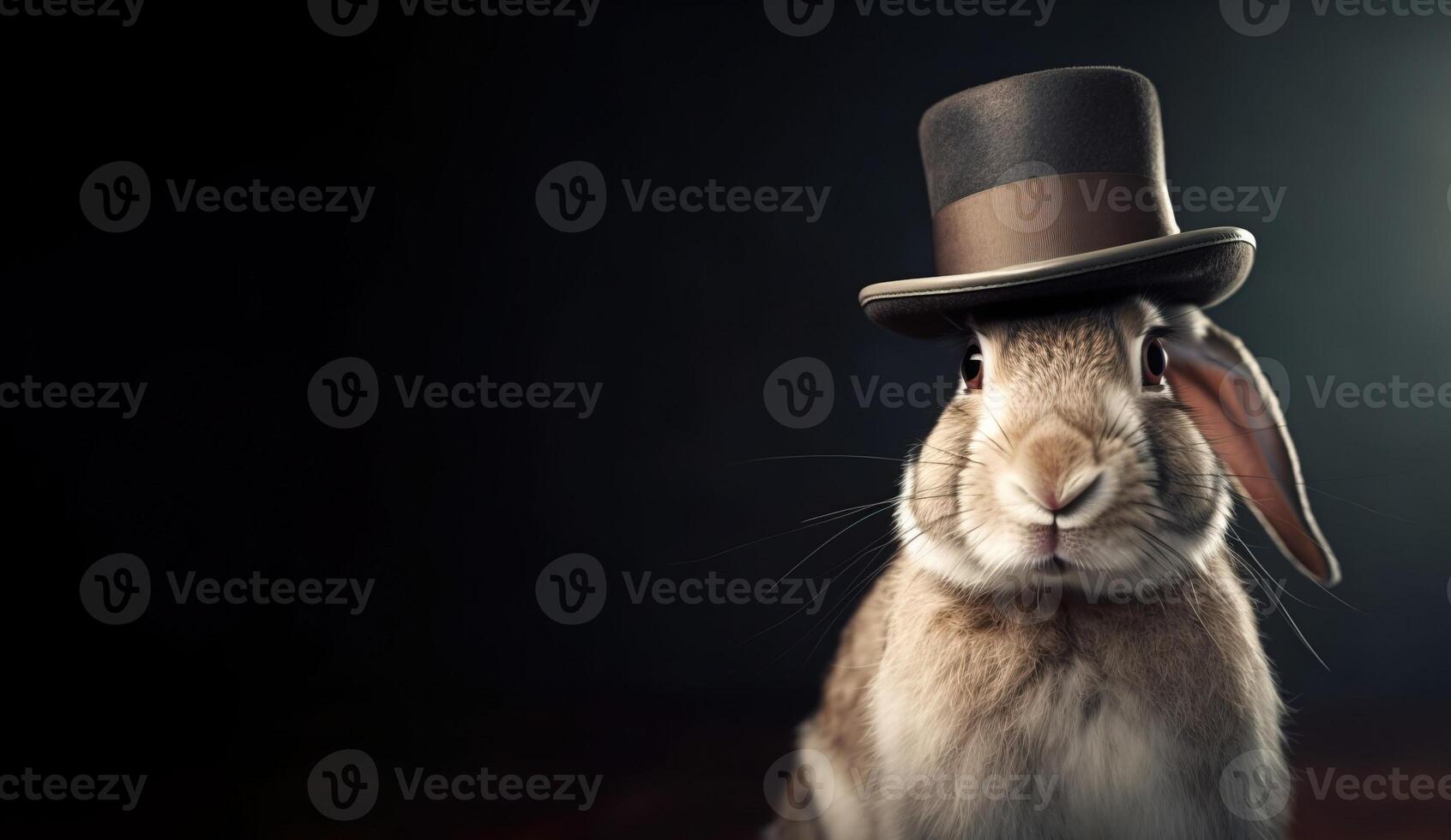 herre, chef fluffig kanin, hare i en hatt, kostym och slips. baner rubrik. ai genererad. foto