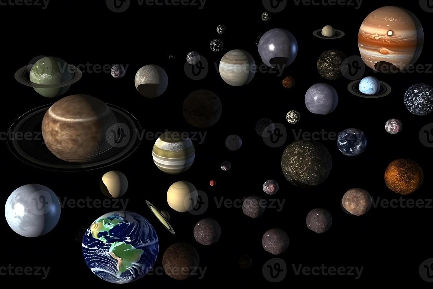 uppsättning av planeter i de sol- systemet. neuralt nätverk ai genererad foto