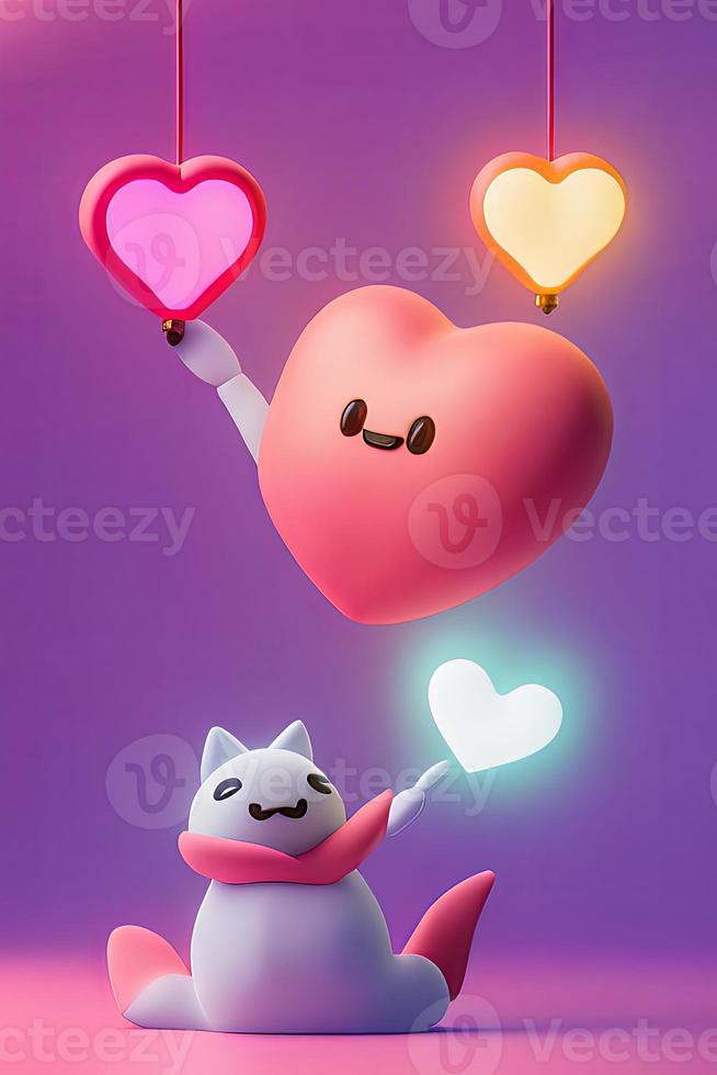lampor med lysande hjärtan, bakgrund för valentine kärlek med karaktär tecknad serie foto