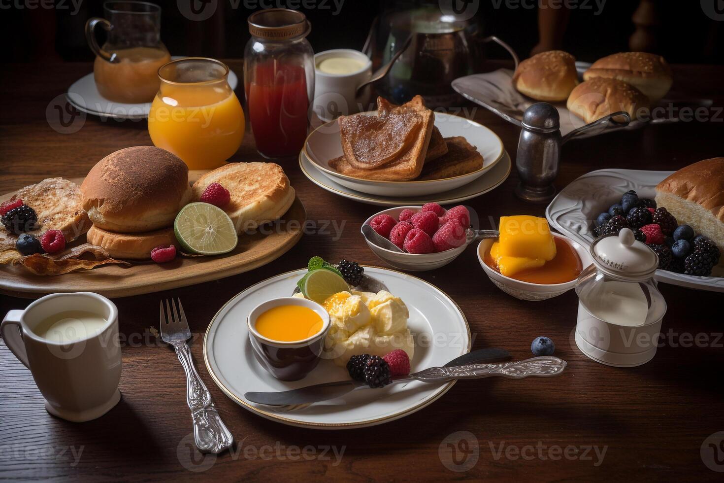 amerikan frukost mat meny. ai genererad. foto