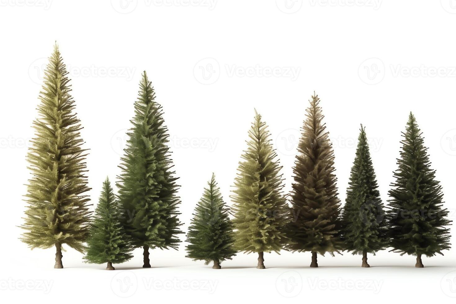 grupper av barrträd träd isolerat på vit bakgrund. jul eve. ai genererad foto