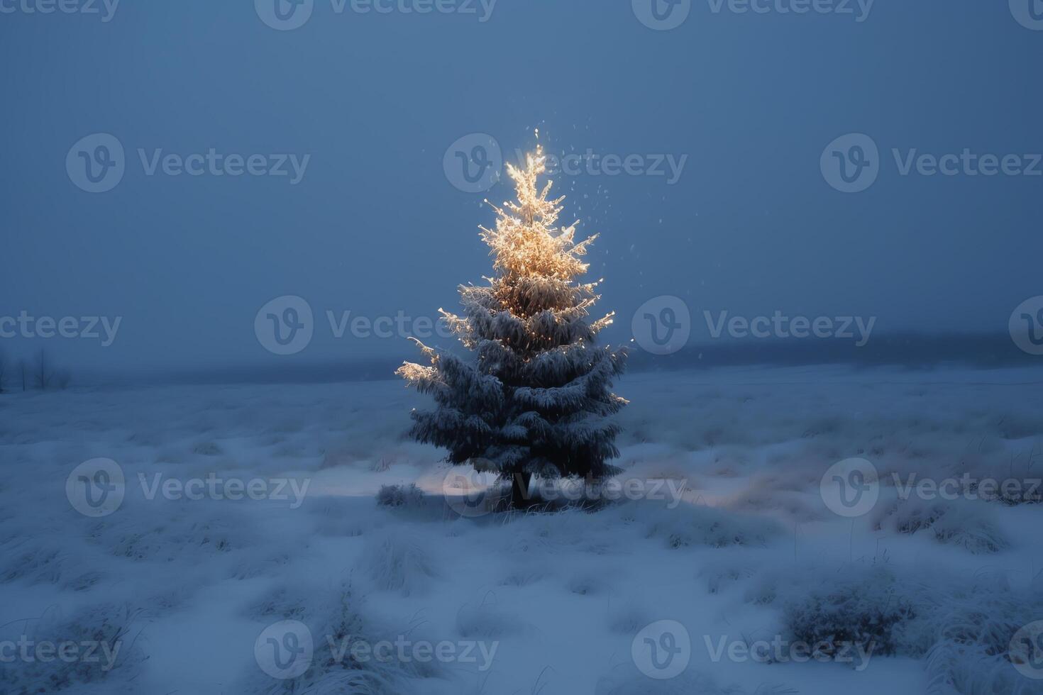 jul träd i de snö. jul eve. ai genererad foto