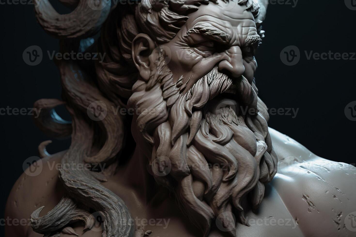 triton med treudd mytologisk man Gud av vatten, neptunus, poseidon varelse från legender. ai genererad. foto