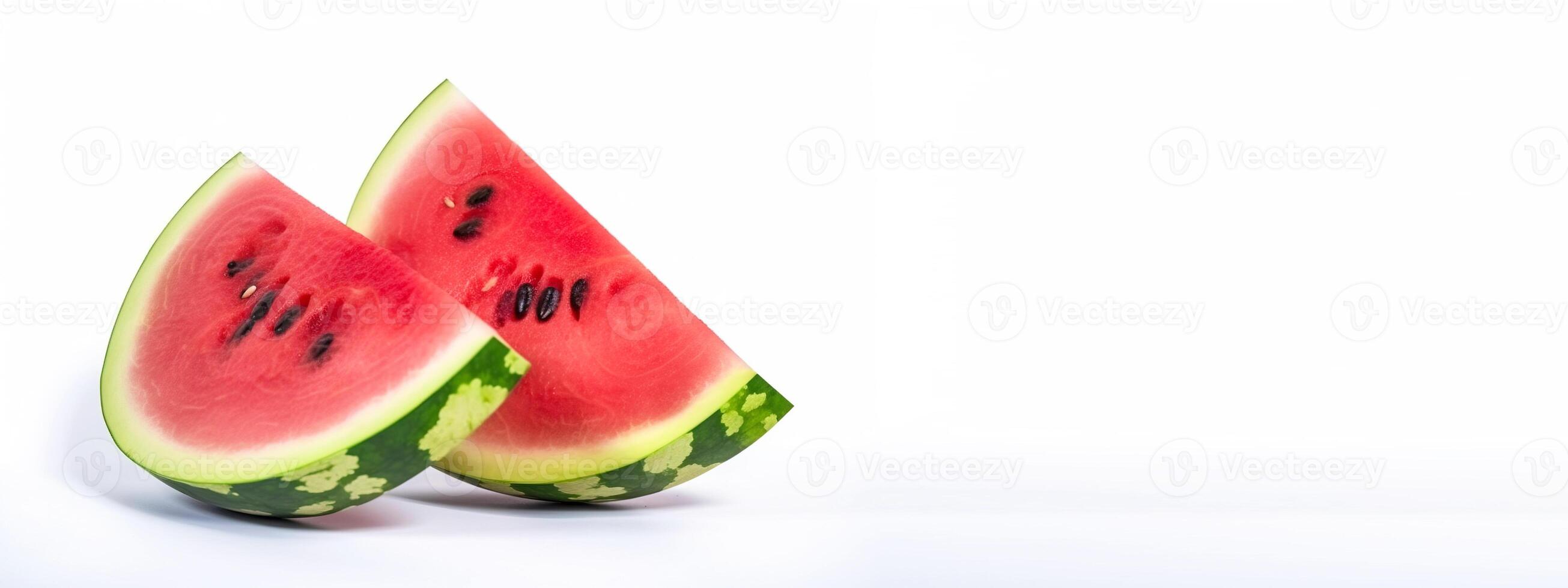 grupp av skivor av röd färsk vattenmelon på en vit bakgrund. ai genererad. foto
