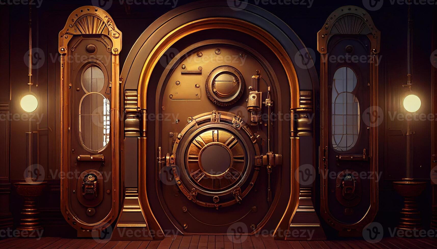 steampunk portal rum, digital konst illustration, generativ ai foto