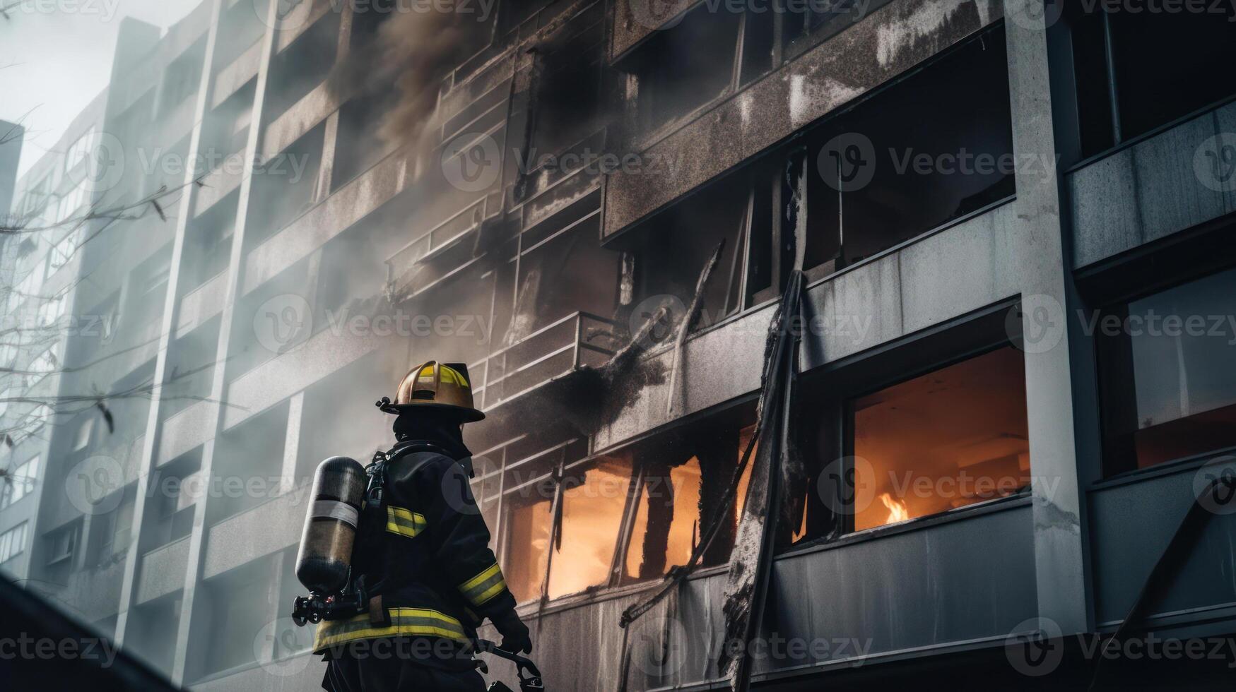 brandmän sätta ut en brinnande hus generativ ai foto