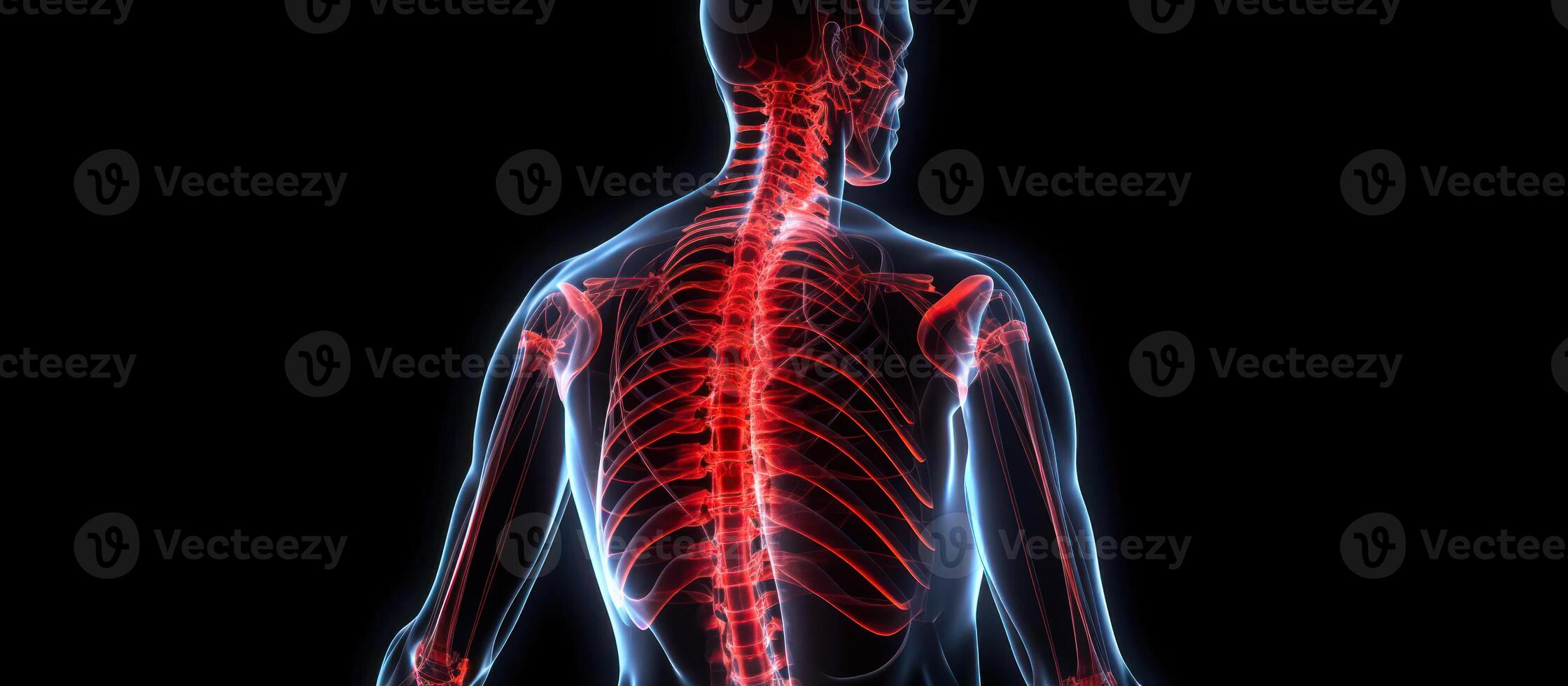 medicinsk diagram ryggrad mänsklig med plats till text kopia Plats på svart bakgrund generativ ai foto