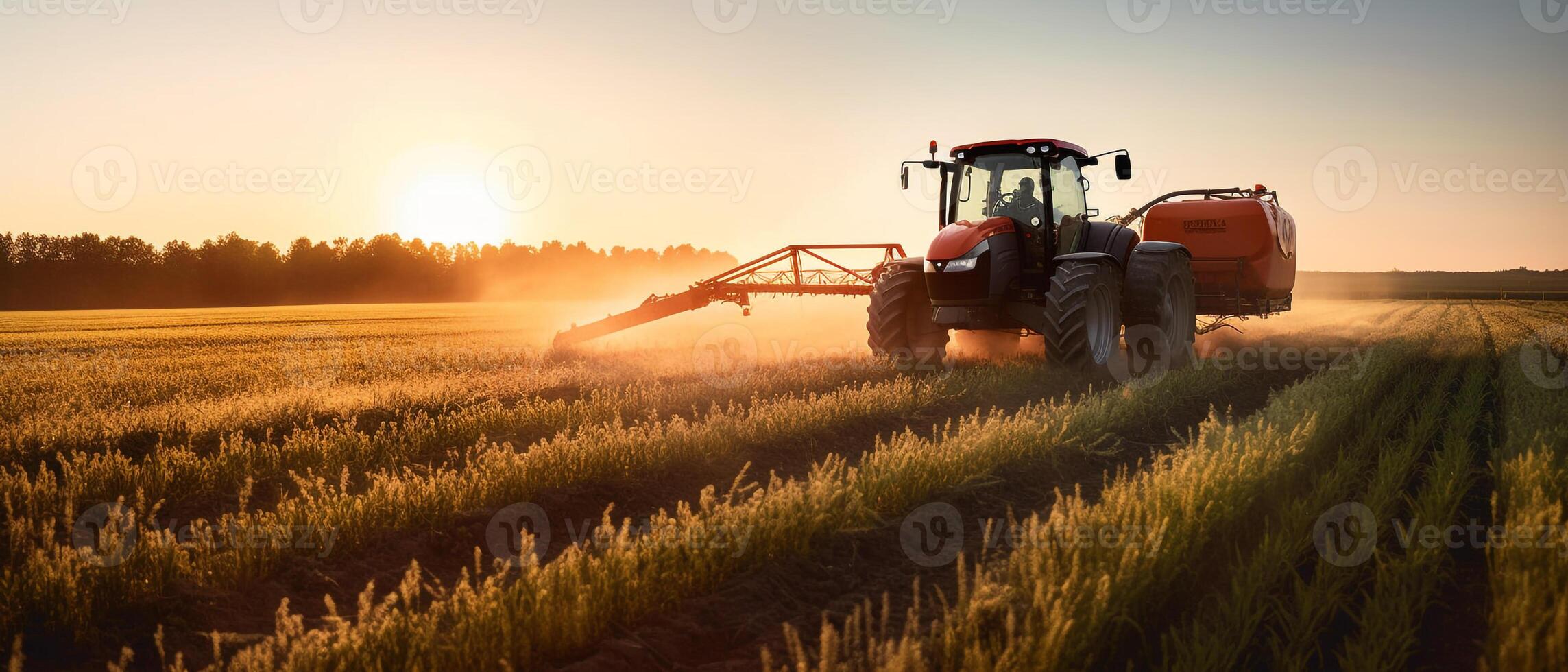 jordbruk traktor besprutning växter i en fält. foto