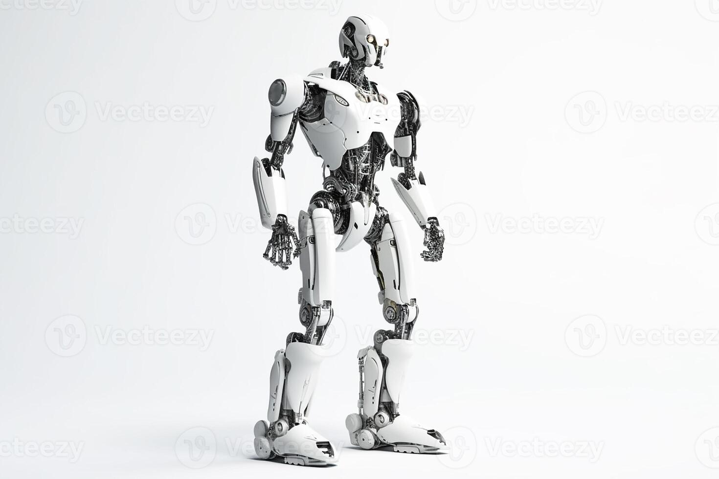 robot man i full storlek. vit bakgrund. generativ ai foto
