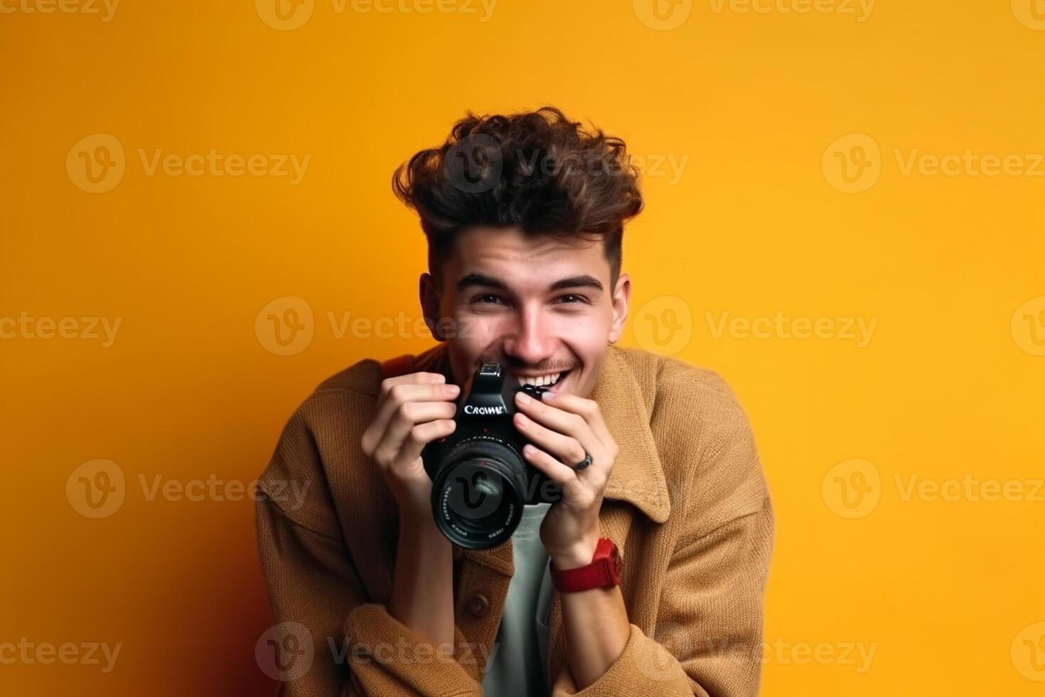 ai generativ en fotograf isolerat på fast Färg bakgrund foto